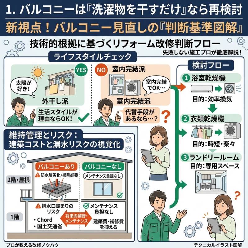 1．バルコニーは「洗濯物を干すだけ」なら再検討